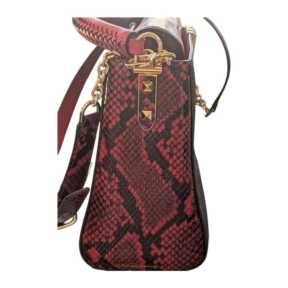LIKE NEW MICHAEL Kors SET Karlie Crimson Logo Print Faux Snake Textured Leather